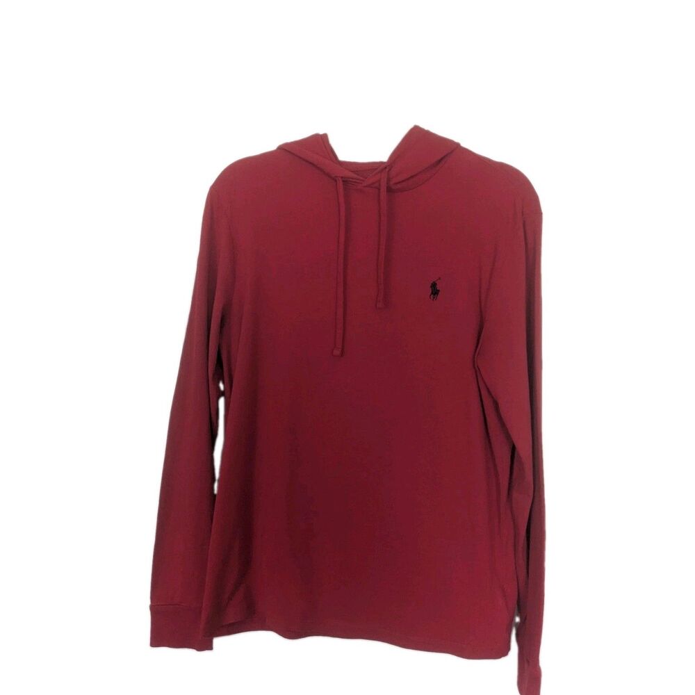 Polo Ralph Lauren Mens Small Red Cotton Jersey Hoodie Pony Logo Lightweight